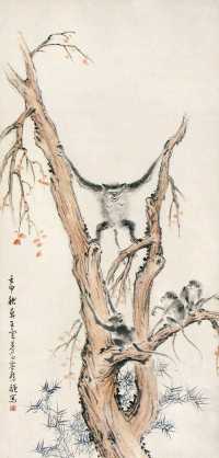 王云 壬申（1932年）作 猴 立轴